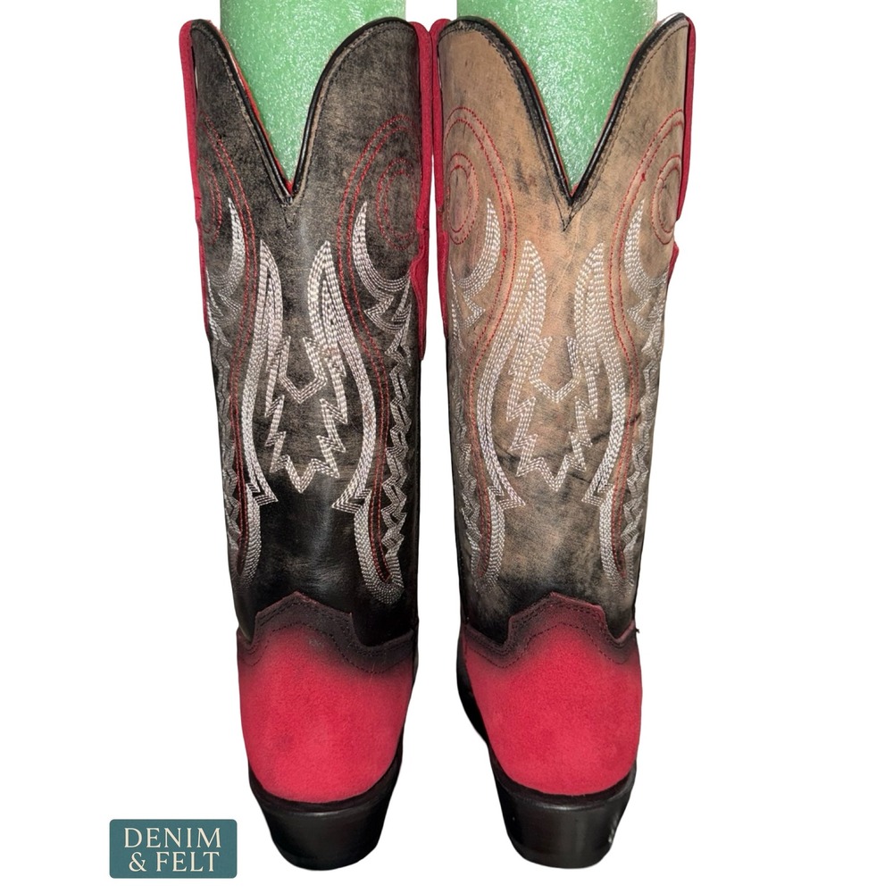 Ferrini Roughrider Red Black Leather Snip Toe Western Cowgirl Boots 84361-22 6.5 - Picture 13 of 16